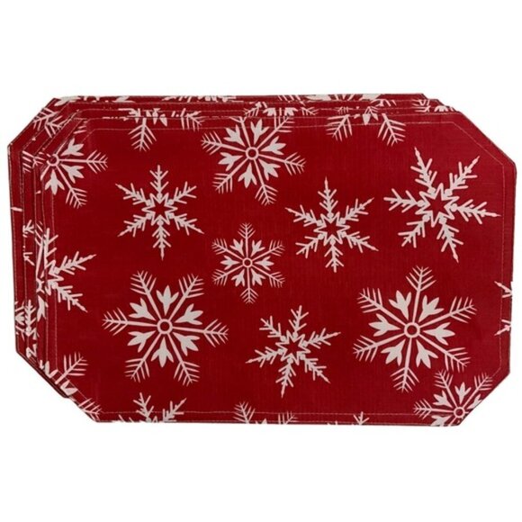 Winter Placemats Reversible Linen Print Holiday Christmas Snowflake Red White - Picture 12 of 12